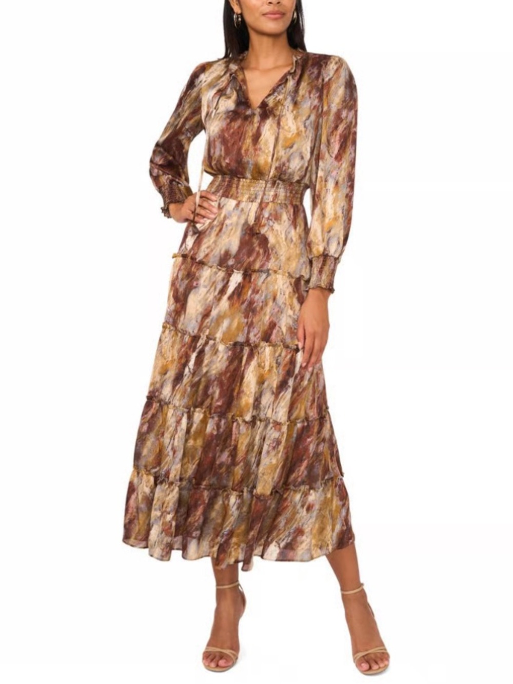 MSK Cream Dress with Rust Marble-Print Trim